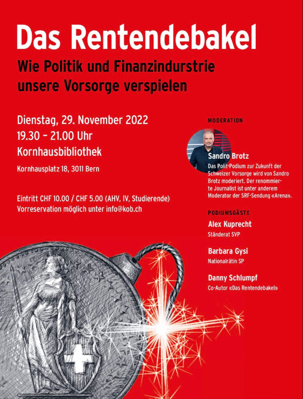 Das Rentendebakel – Podium am 29.11.2022 in der Kornhausbibliothek Bern